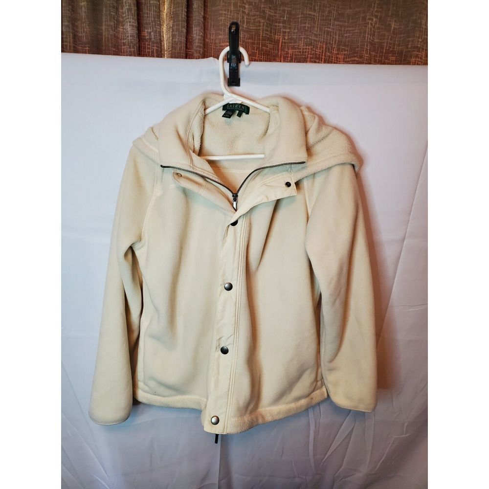 Lauren Ralph Lauren Off White Color Full Zip Hoodie Fleece Size Large‎